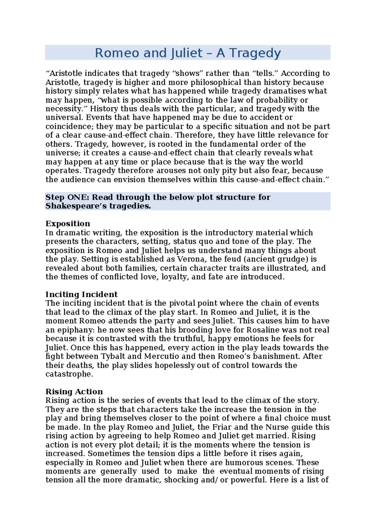 Analysis of Key Elements in Shakespeare's Romeo and Juliet Tragedy ...