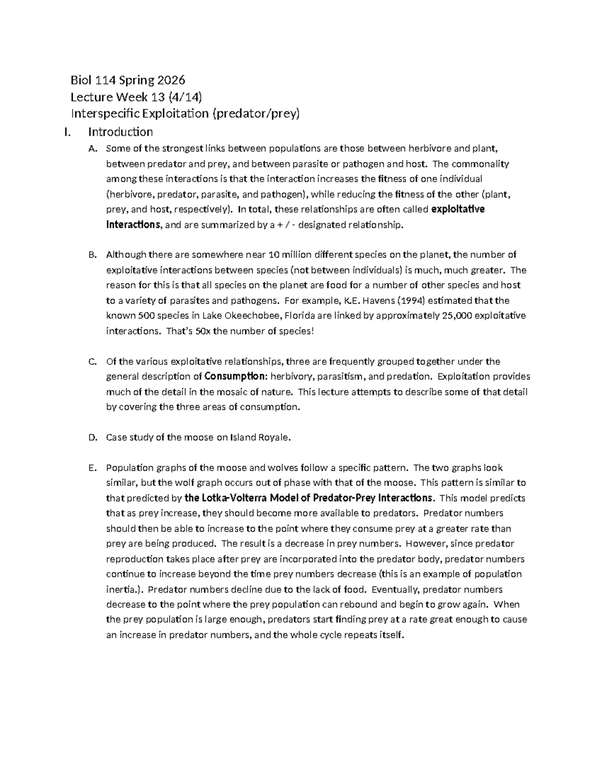 Biol 114 Spring 2026 Lecture Week 13: Interspecific Exploitation ...