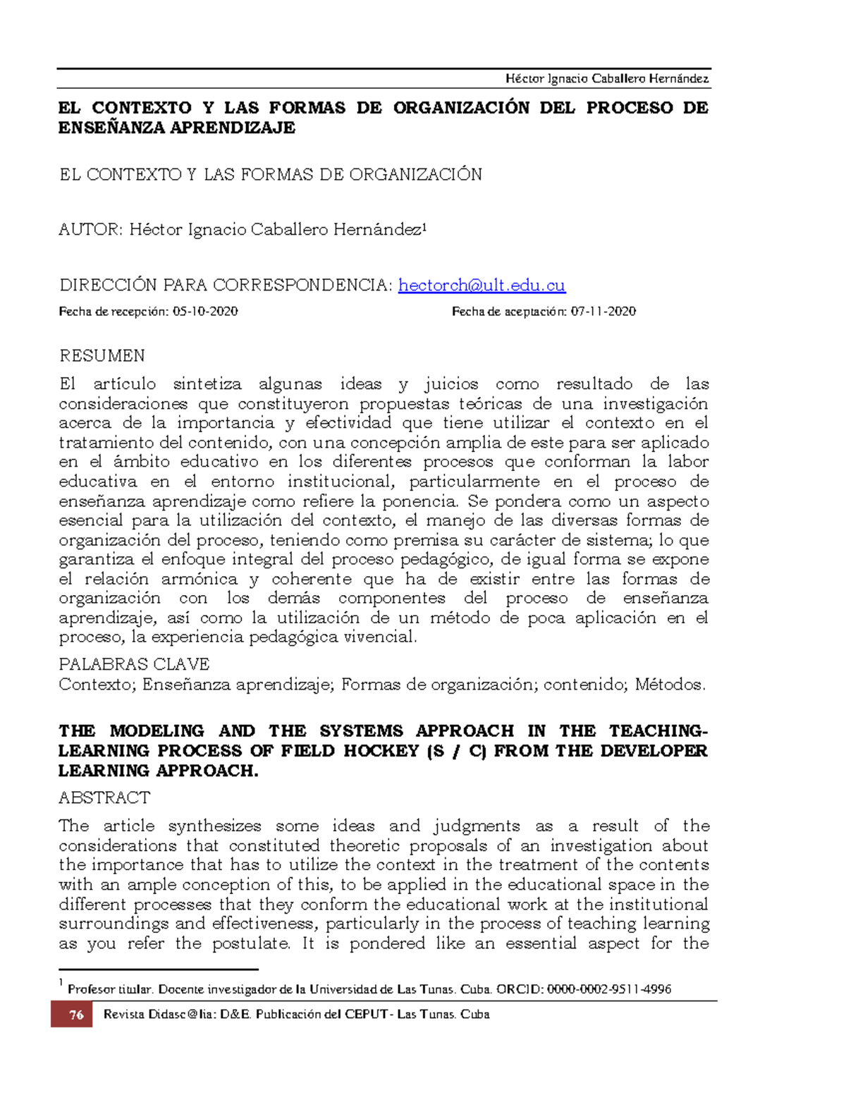 EL CONTEXTO Y LAS FORMAS DE ORGANIZACIÓN DEL PROCESO DE ENSEÑANZA ...