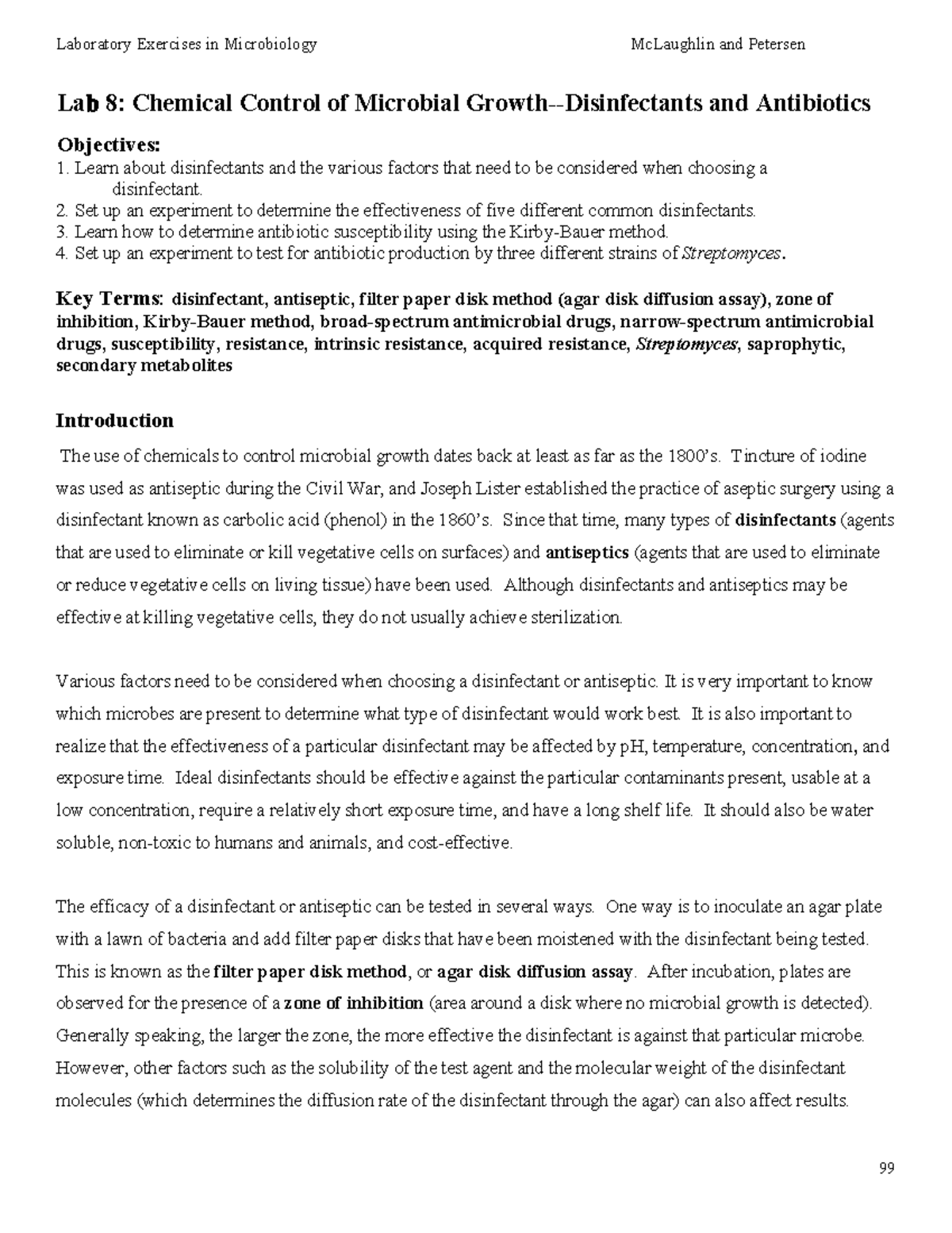 Lab Exercises in Microbiology: Chemical Control of Microbial Growth ...