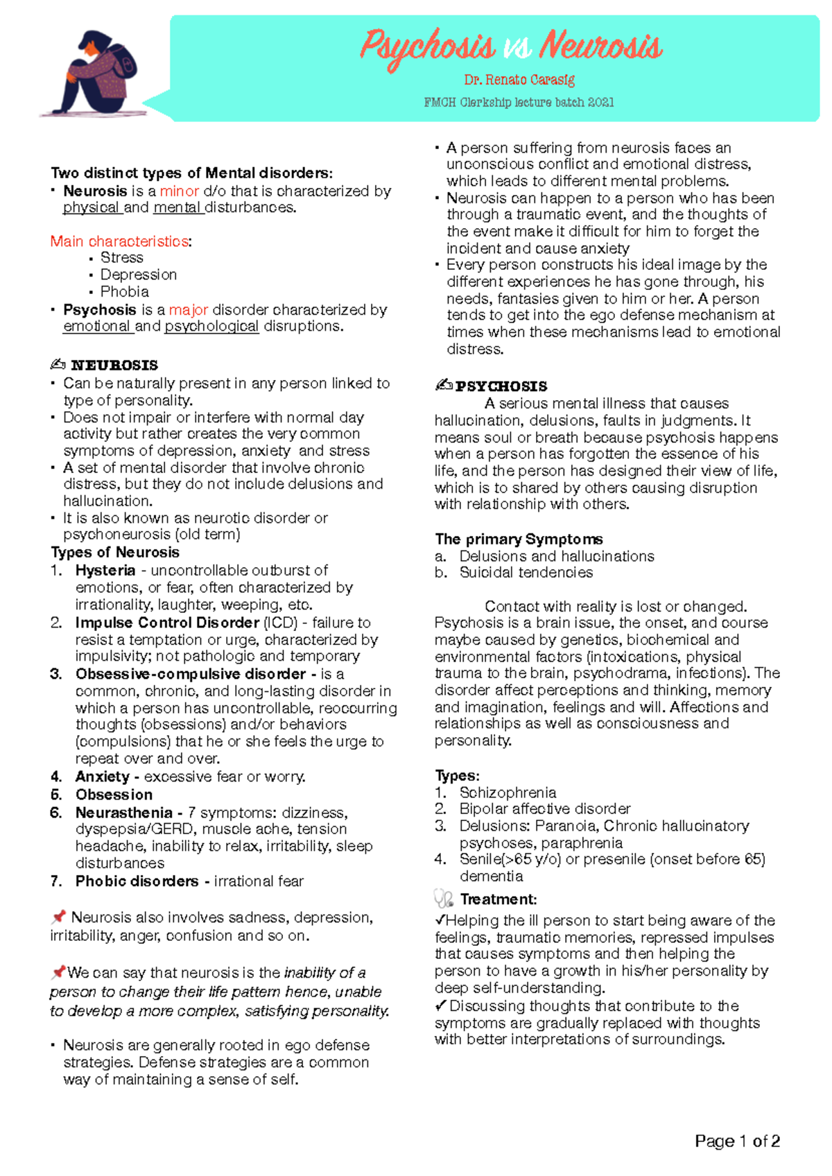 Psychosis vs Neurosis - zxzxzx - Two distinct types of Mental disorders ...