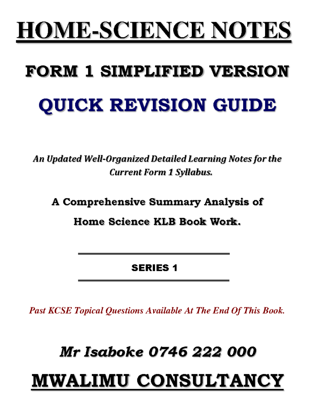 FORM 1 HOME-SCI Simplified Revision Notes & Study Guide - Studocu