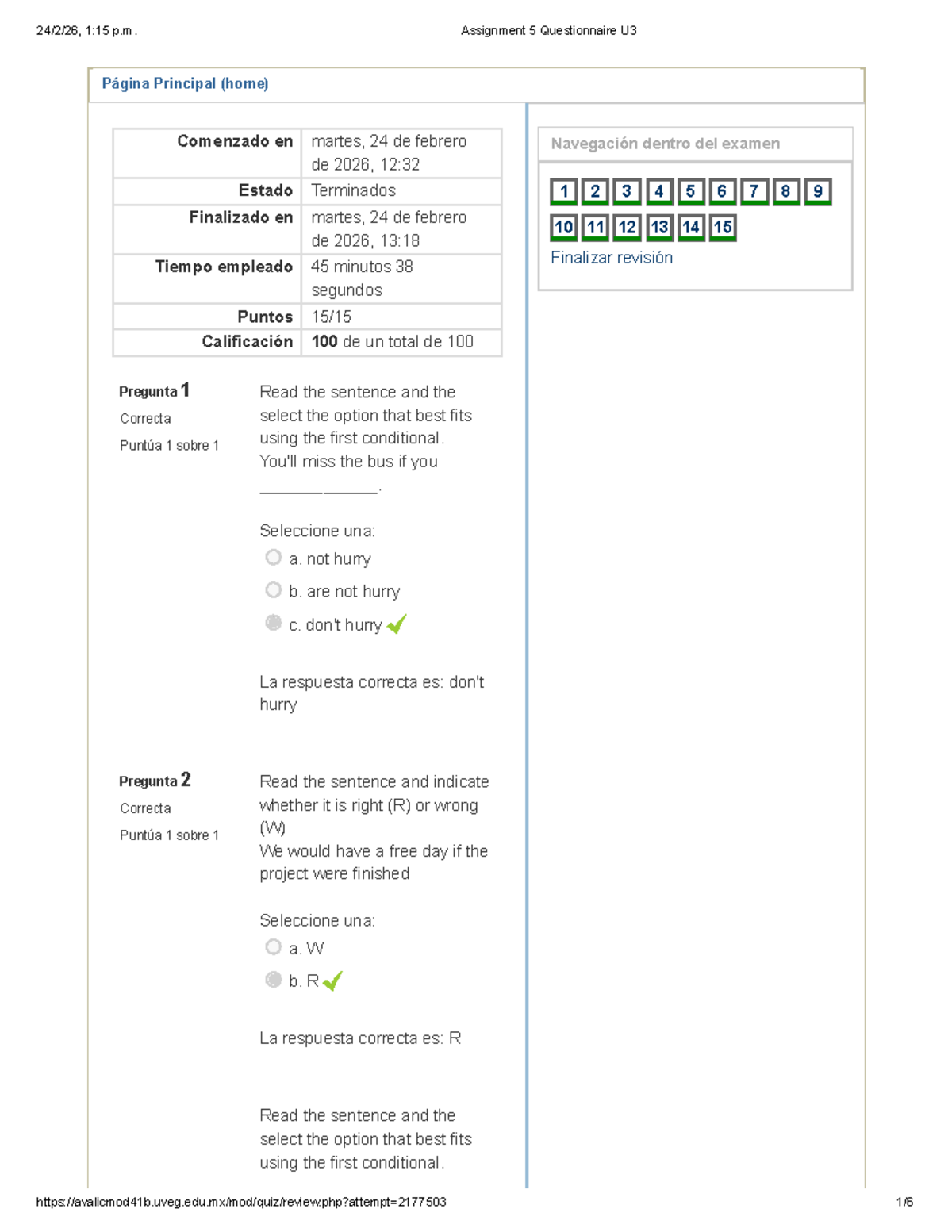 Assignment 5 Questionnaire U3: Conditional Structures Practice - Studocu