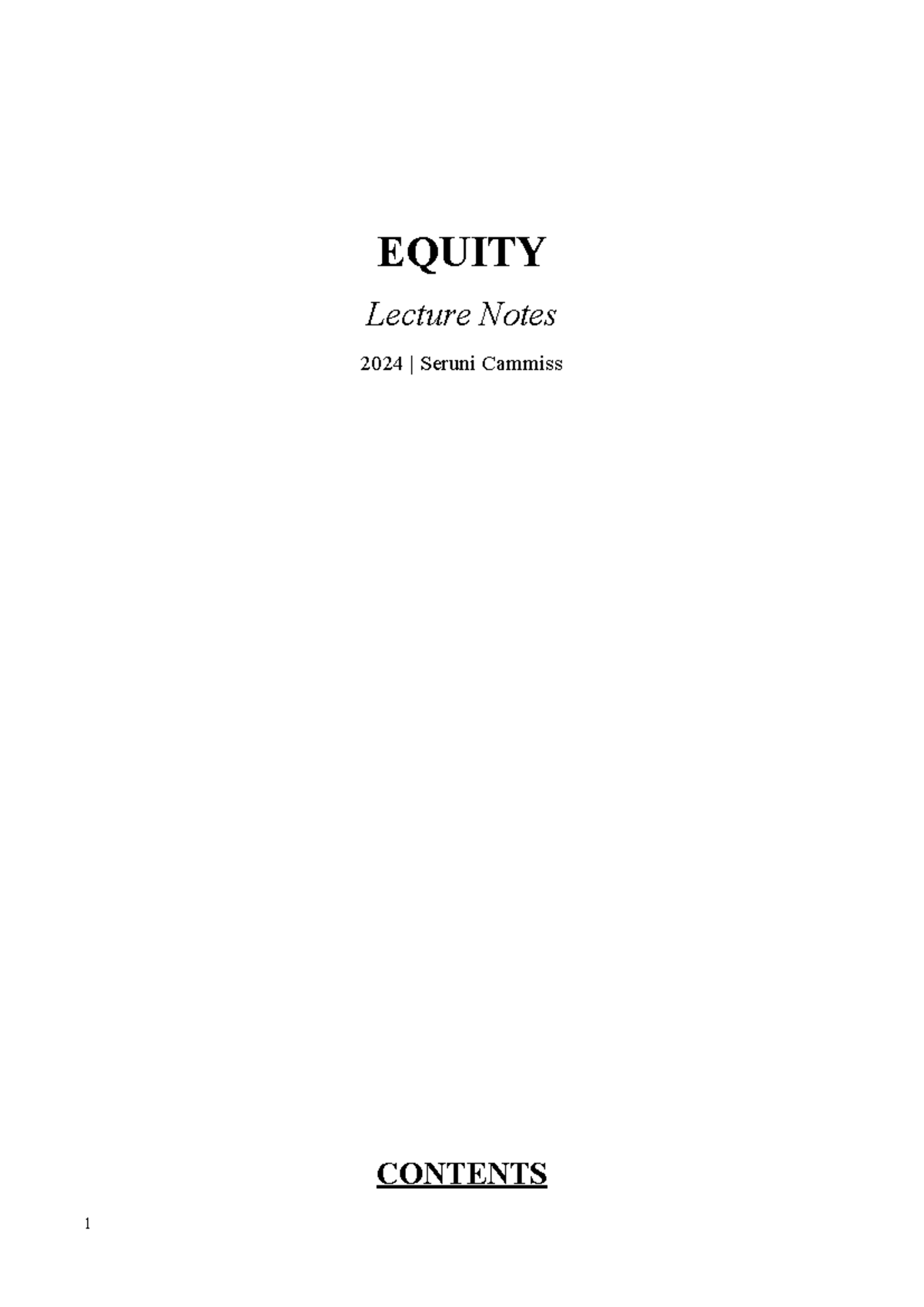 Equity (LAW100) - Comprehensive Lecture Notes for 2024 - Studocu