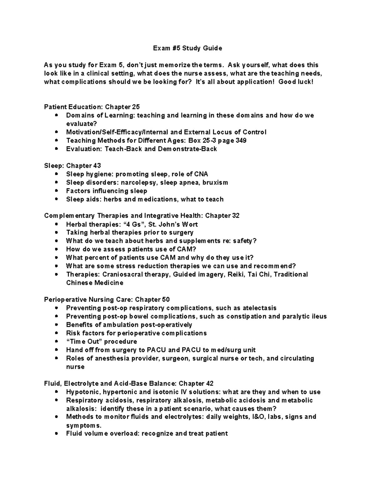NUR 101 Exam 5 Study Guide: Key Concepts & Patient Care - Studocu