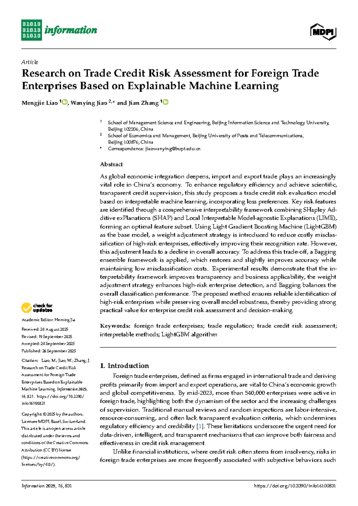 Research on Trade Credit Risk Assessment for Foreign Trade Enterprises ...