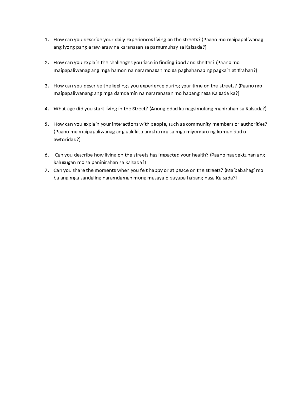 Research question Sample 2 - How can you describe your daily ...