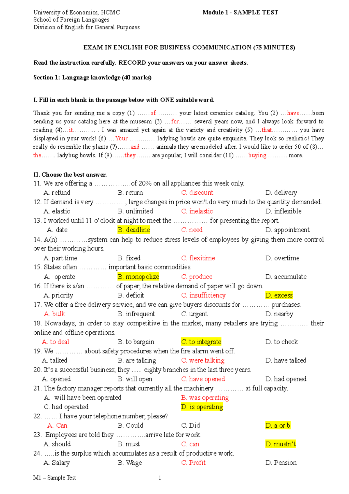 Business Communication Exam Sample Test - Module 1 (University Course ...