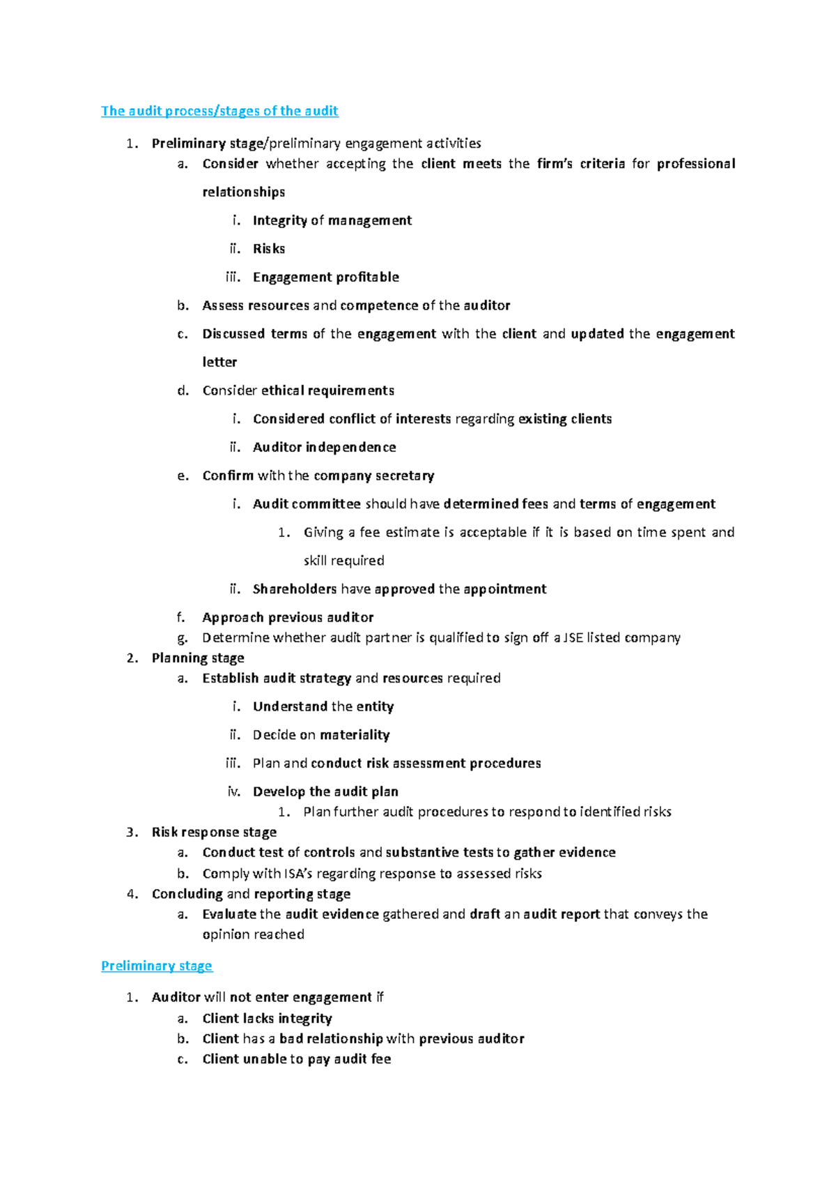 AUE3761 - Audit Process Stages: Detailed Notes and Overview - Studocu