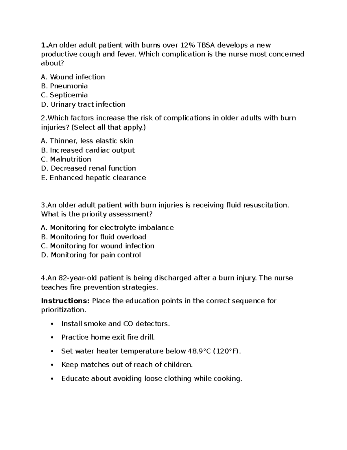 Burns Practice Questions for Nursing Exam (Course Code: NUR 101) - Studocu
