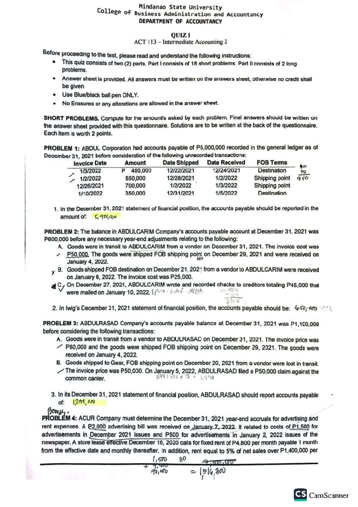 IA2 - Prelim Quiz 1 (2022) for ACT 113 Intermediate Accounting 2 - Studocu