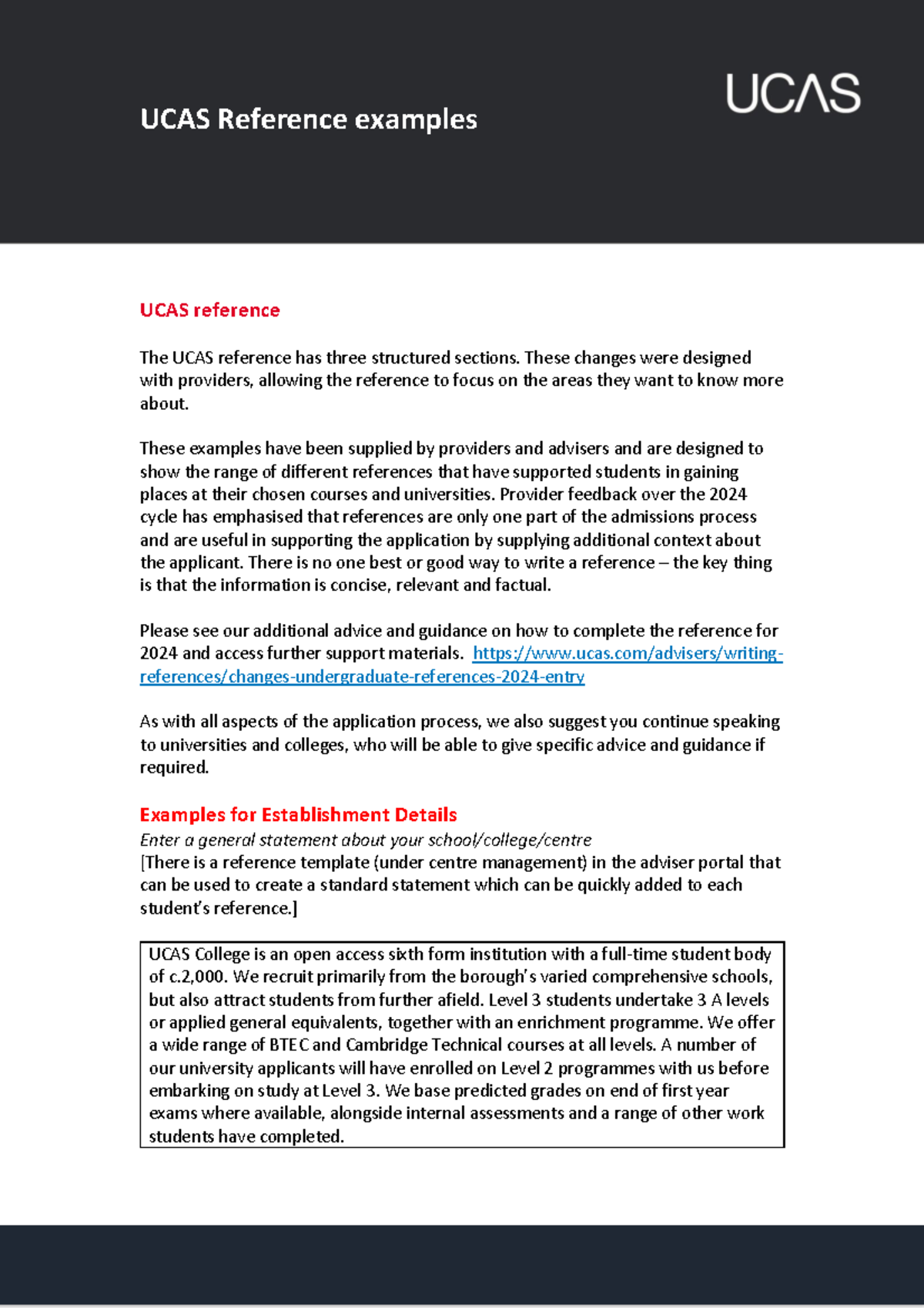 UCAS Reference Examples for Advisers 2024 - Studocu