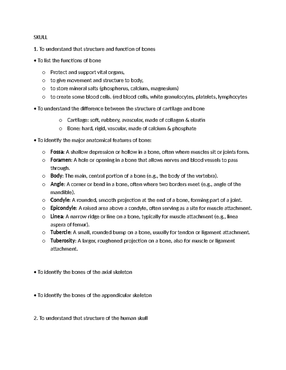 SKULL 1: Structure & Function of Bones - Lecture Notes - Studocu