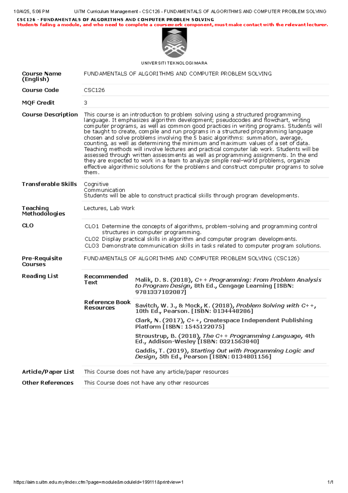 UiTM CSC126 Final Exam Notes: Fundamentals of Algorithms - Studocu