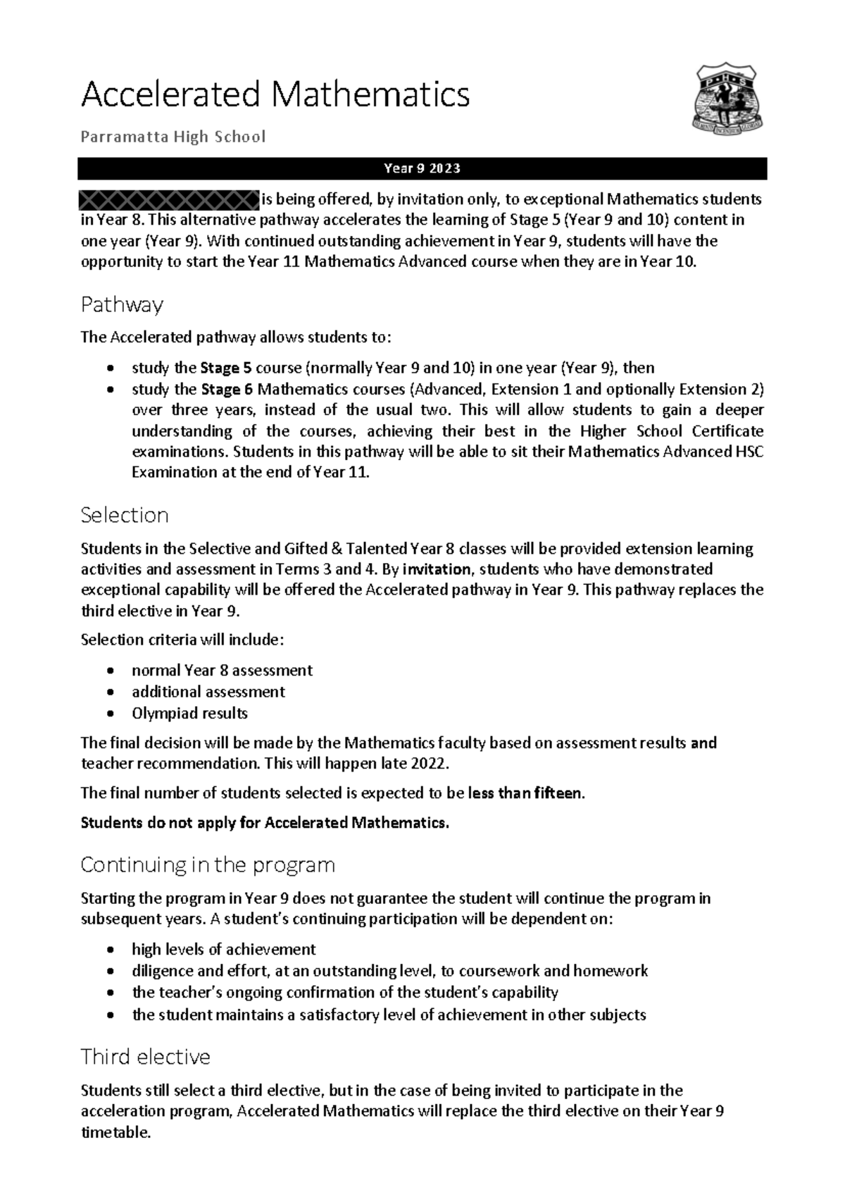 Accelerated Mathematics Pathways for Year 9 Students - 2023 Cohort ...