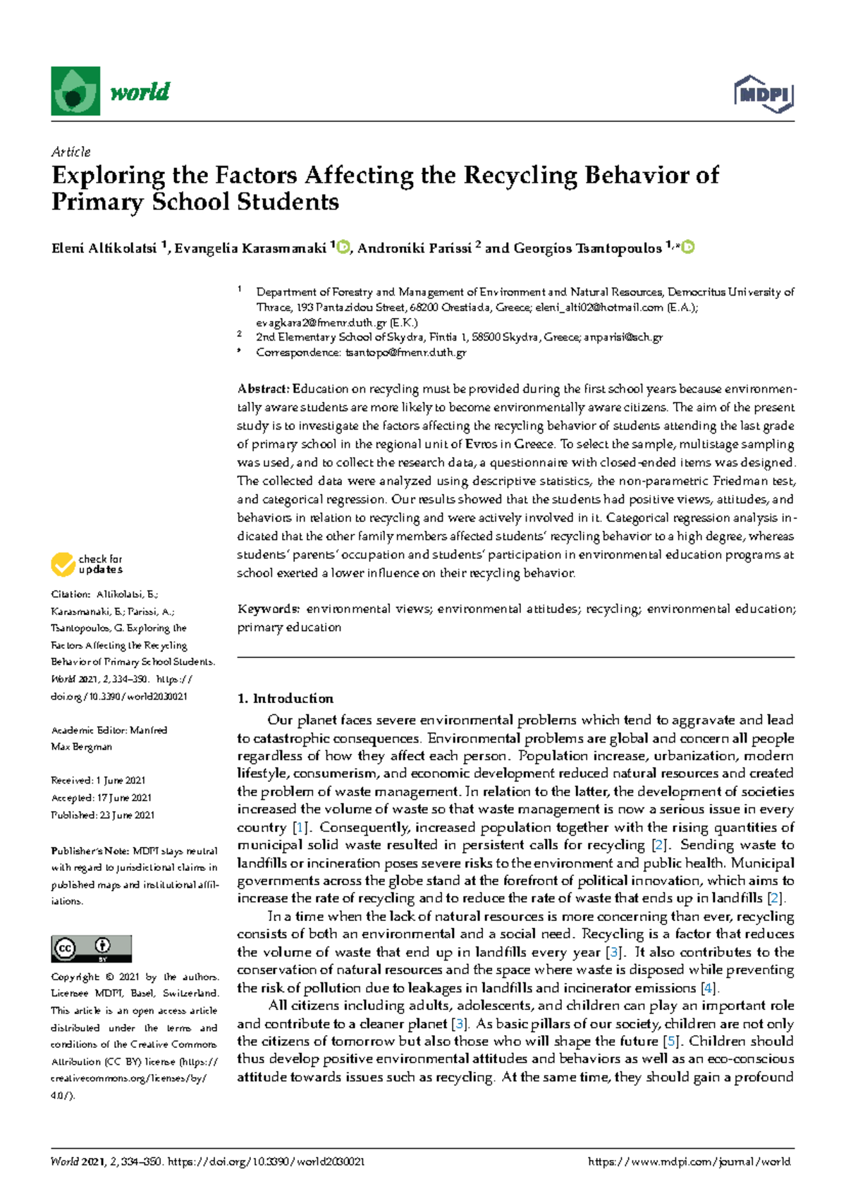 Exploring Recycling Behavior of Primary School Students in Greece ...