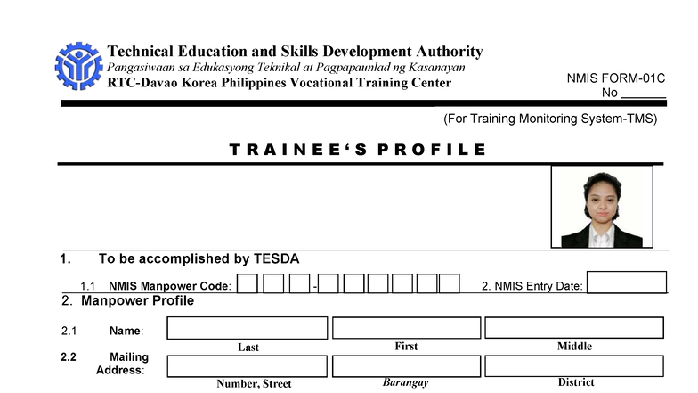 Trainee Profile Form for NMIS Training Monitoring - Studocu