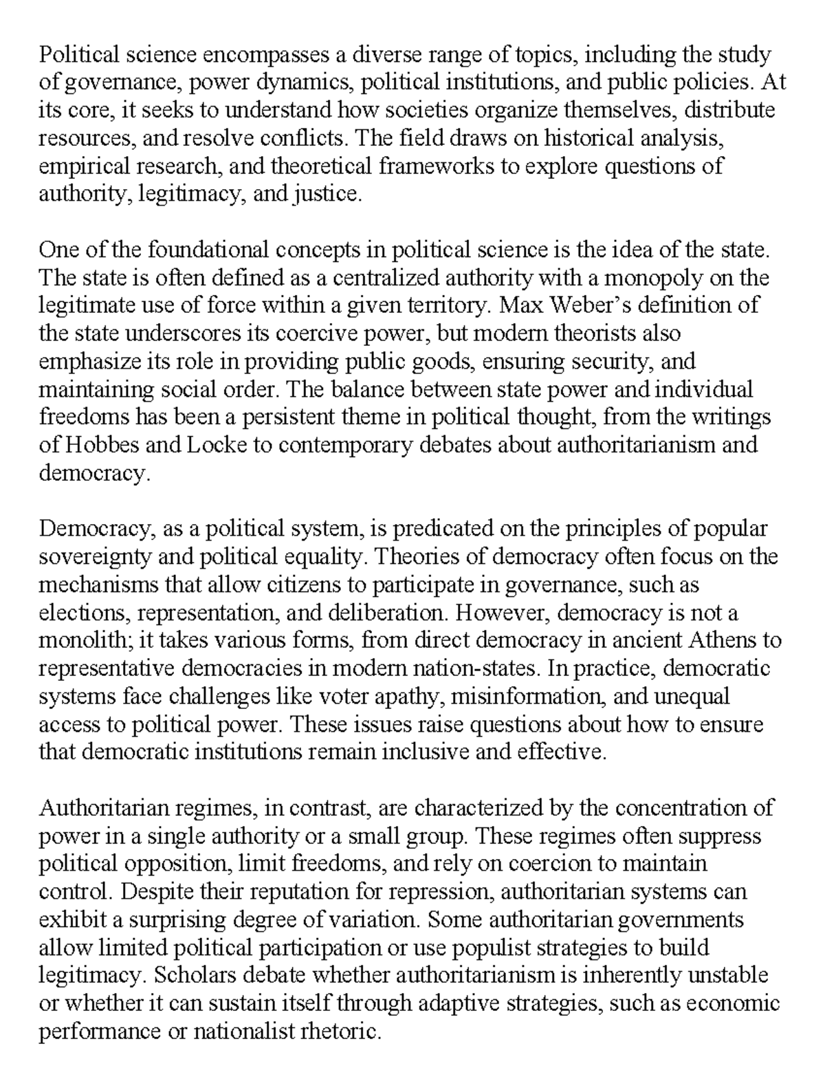 Notes - Political science encompasses a diverse range of topics ...