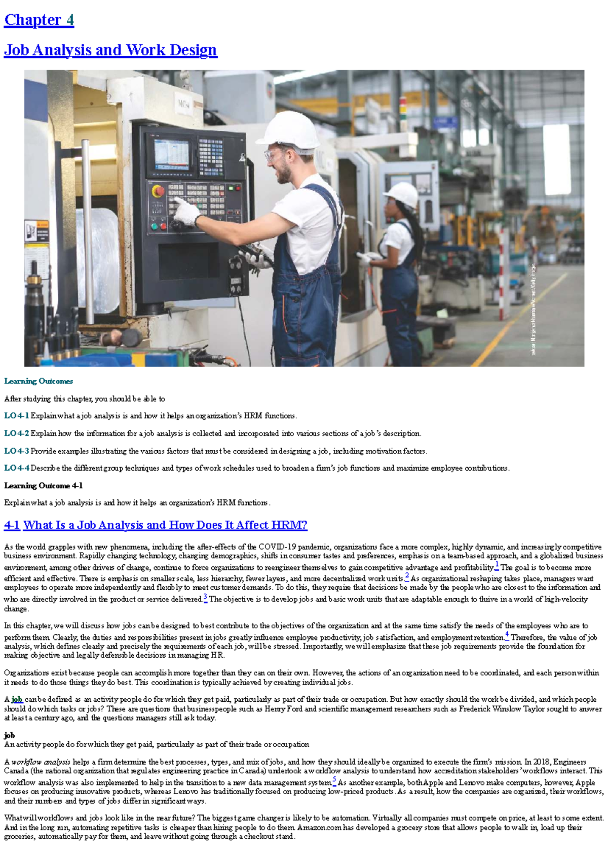 Chapter 4: Job Analysis & Work Design - Key Learning Outcomes - Studocu