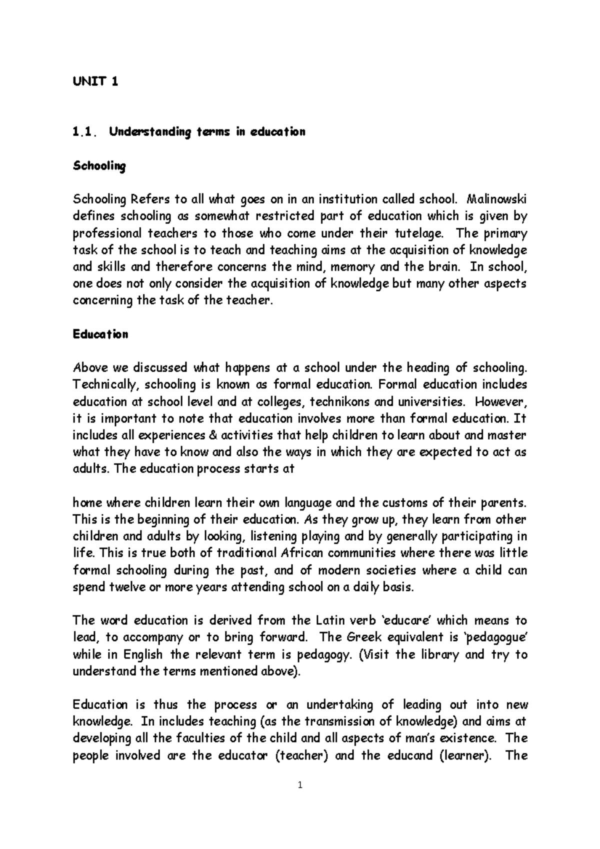Unit 1 Study Guide: Understanding Education, Teaching, and Learning ...
