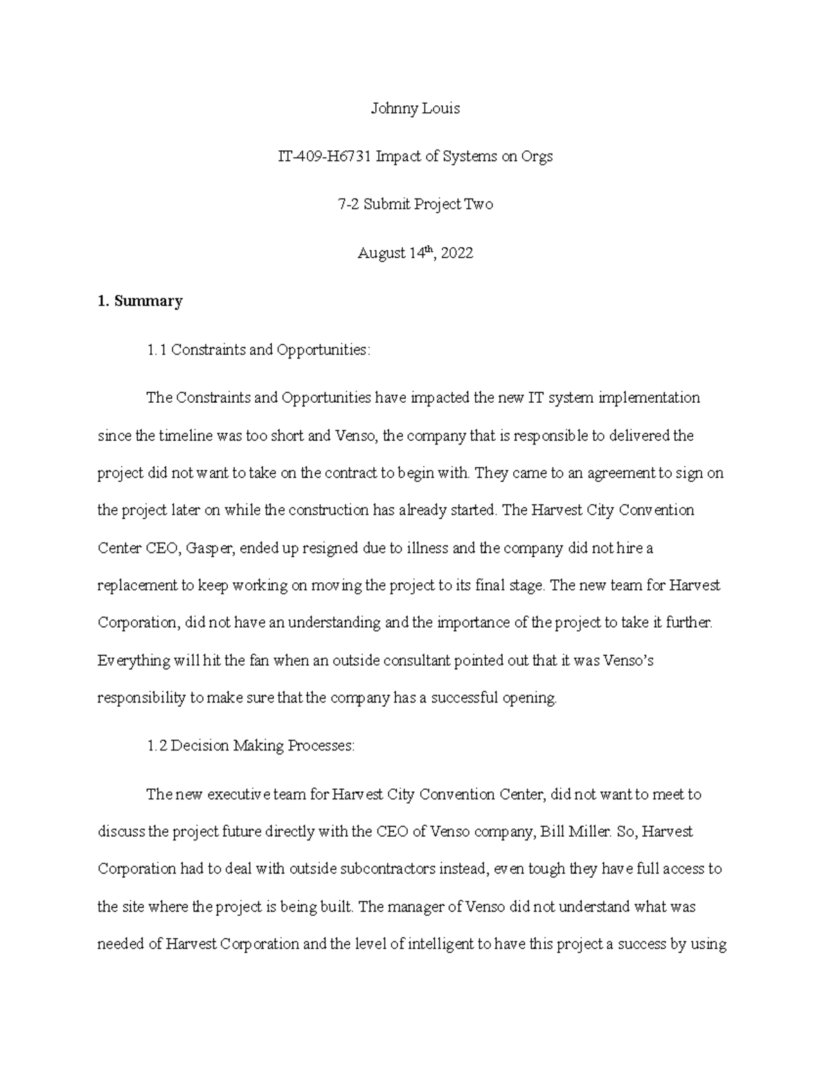 IT-409 7-2 Project Two: Analysis of System Implementation Challenges ...