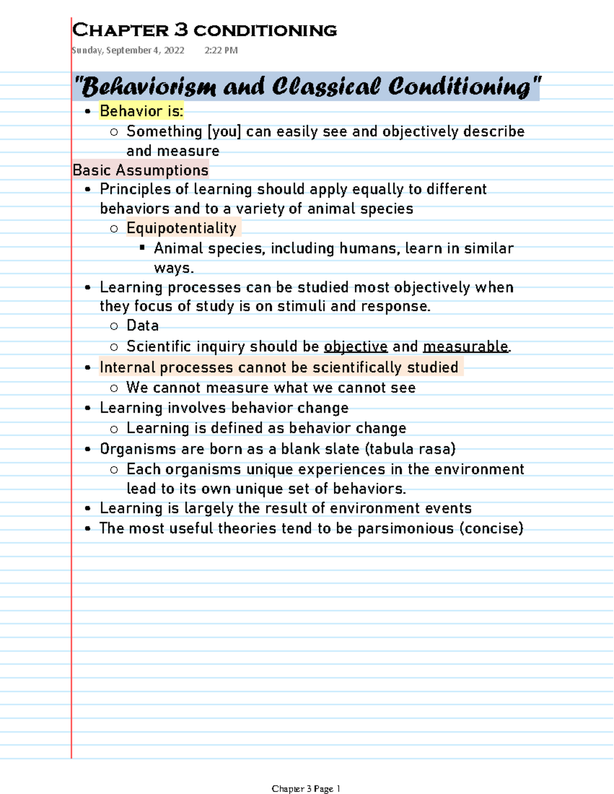 Chapter 3 - Behaviorism and Classical Conditioning Notes - Studocu