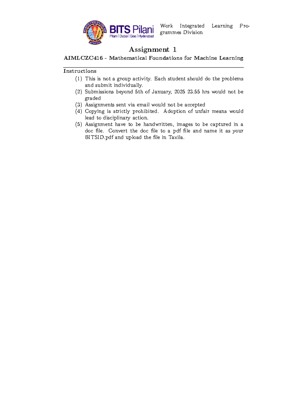Assignment 1 - Work Integrated Learning Pro- grammes Division ...