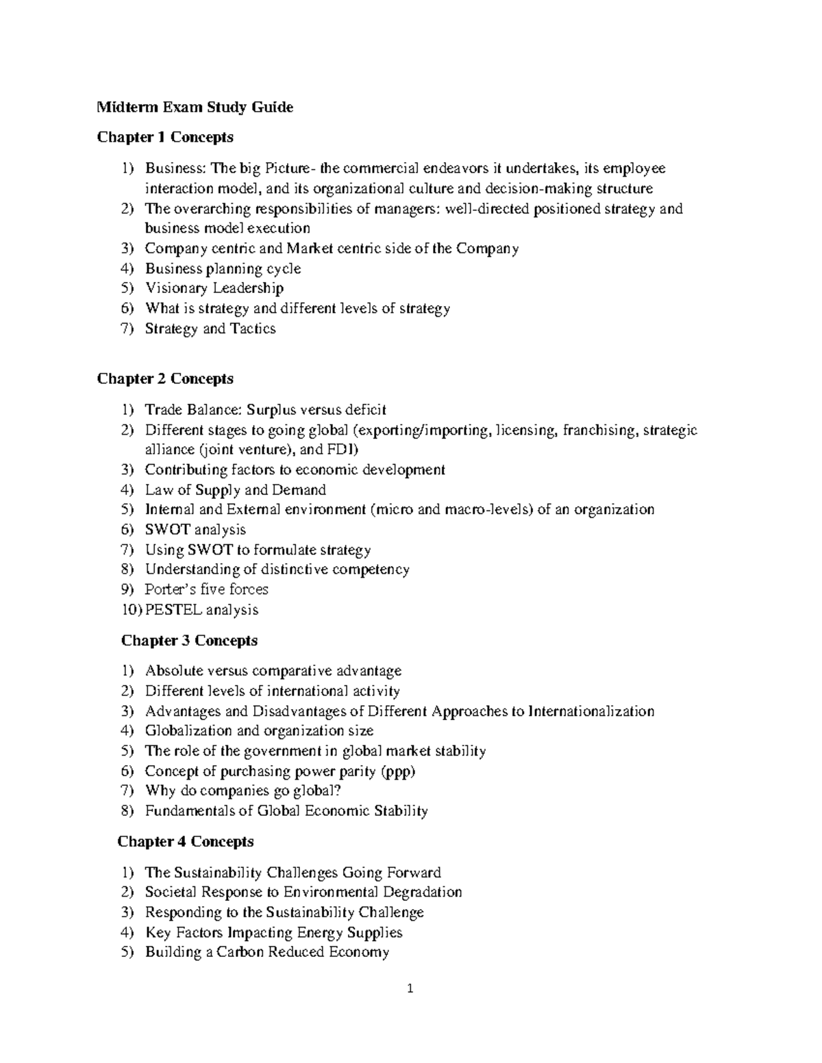 Midterm Study Guide for Business 101 W20231: Key Concepts and ...