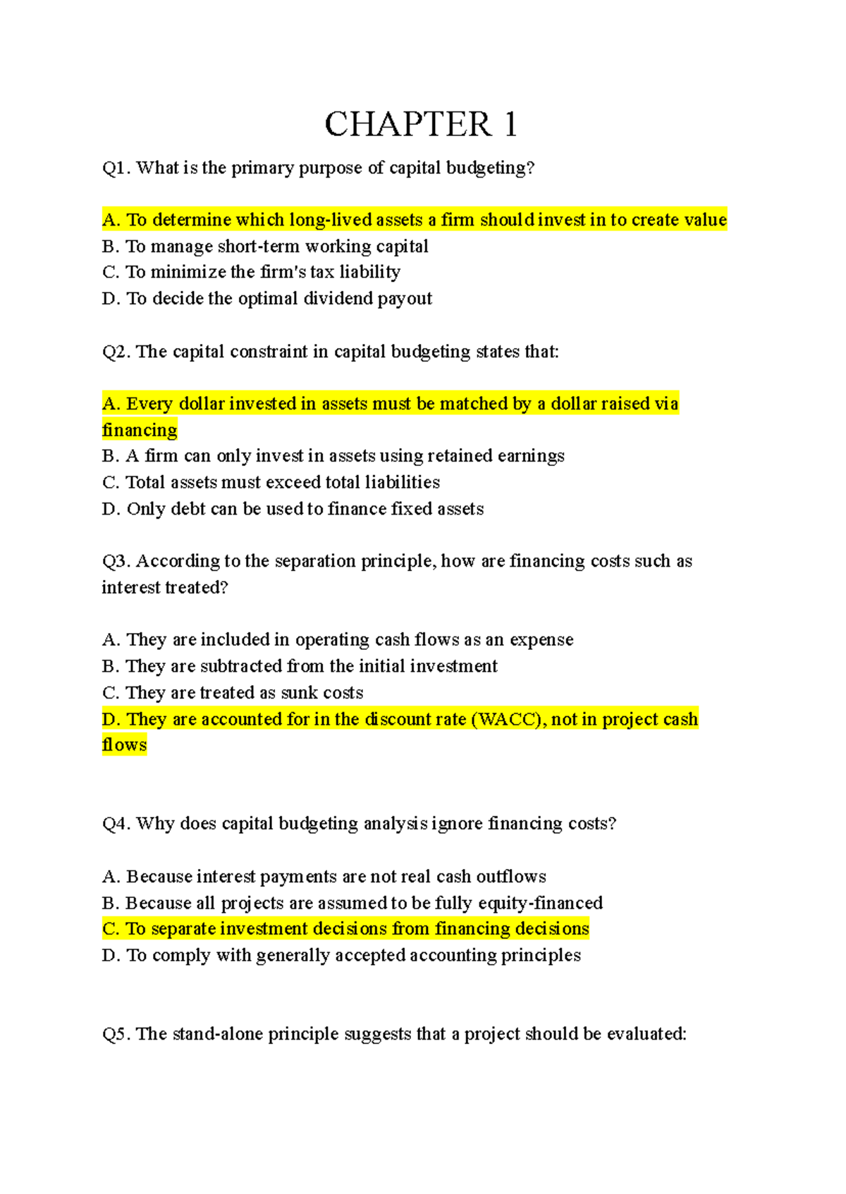 ÔN TCDN2 - Capital Budgeting Concepts and Principles Review - Studocu