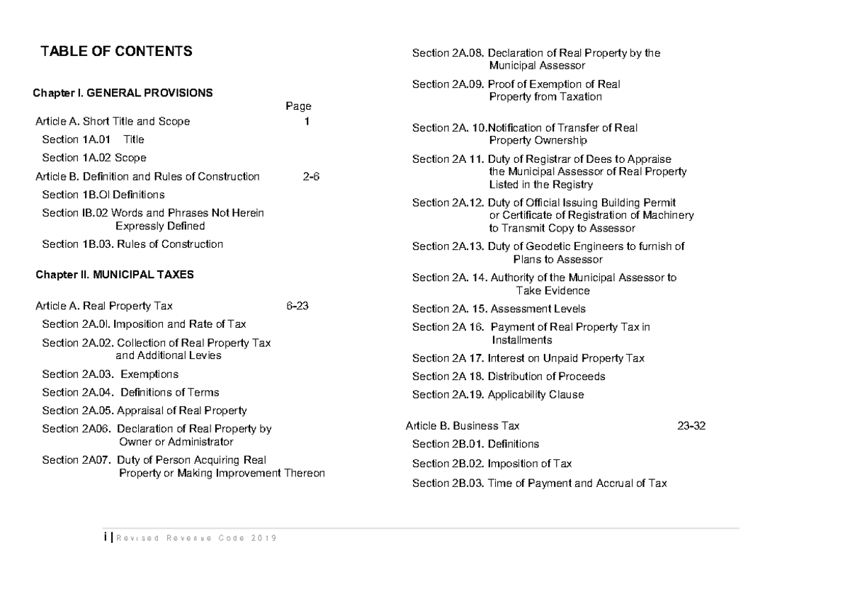 Revenue Code 2019: Comprehensive Overview and Provisions - Studocu