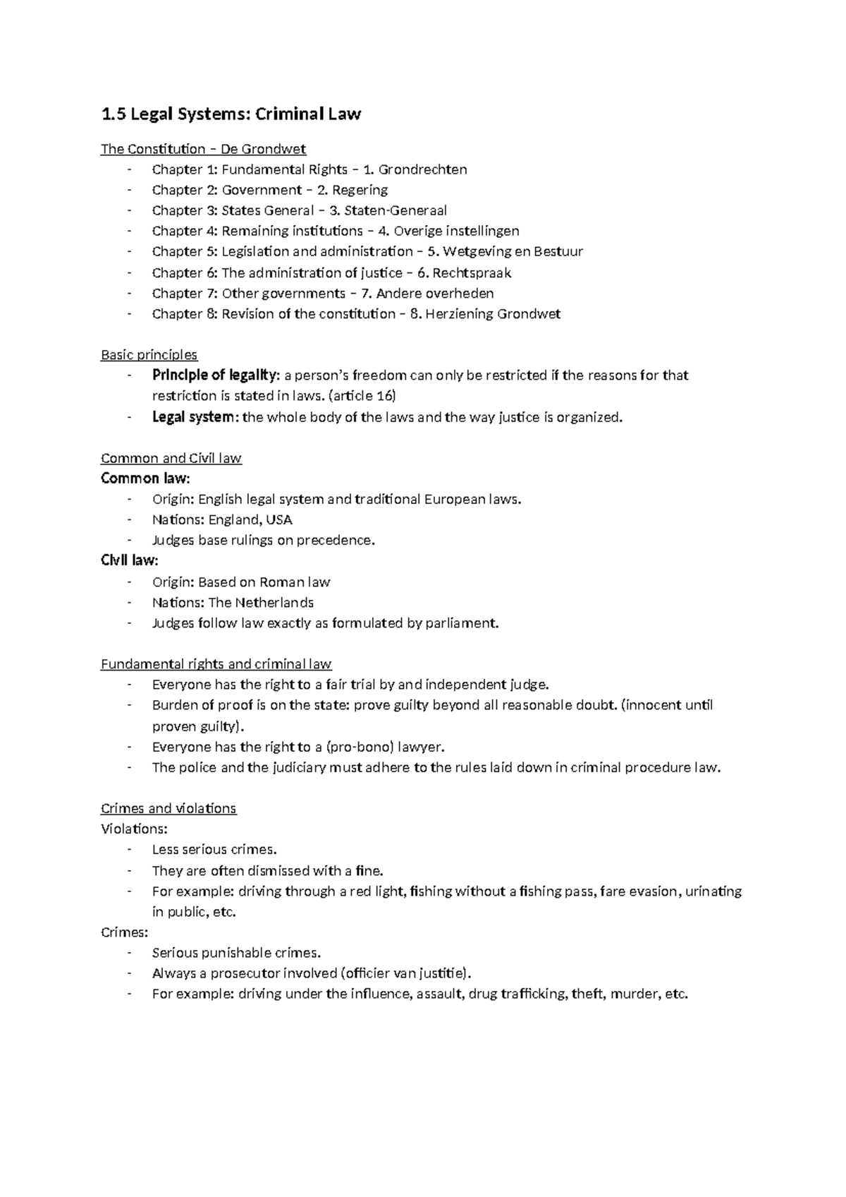 Social Studies Notes - Legal Systems and Criminal Law Overview ...