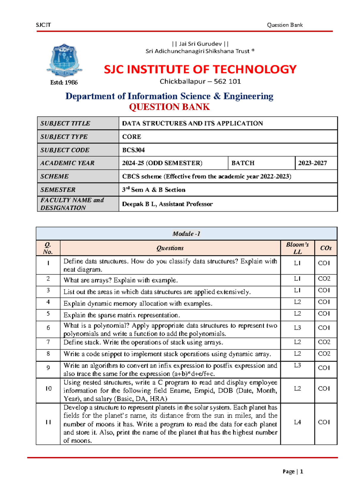 Question BANK DSA Updated - Estd: 1986 Department of Information ...