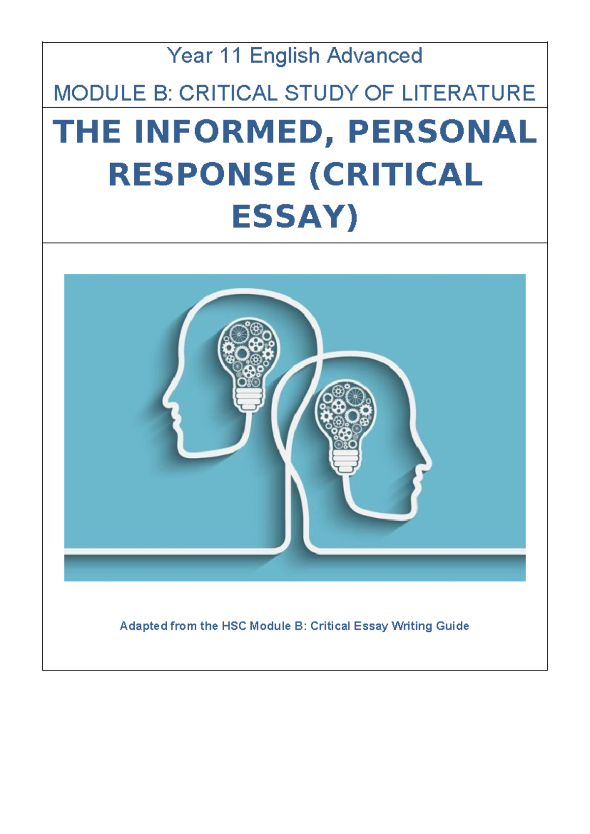 Year 11 English Adv - Guide to Module B Critical Essay Response 2023 ...