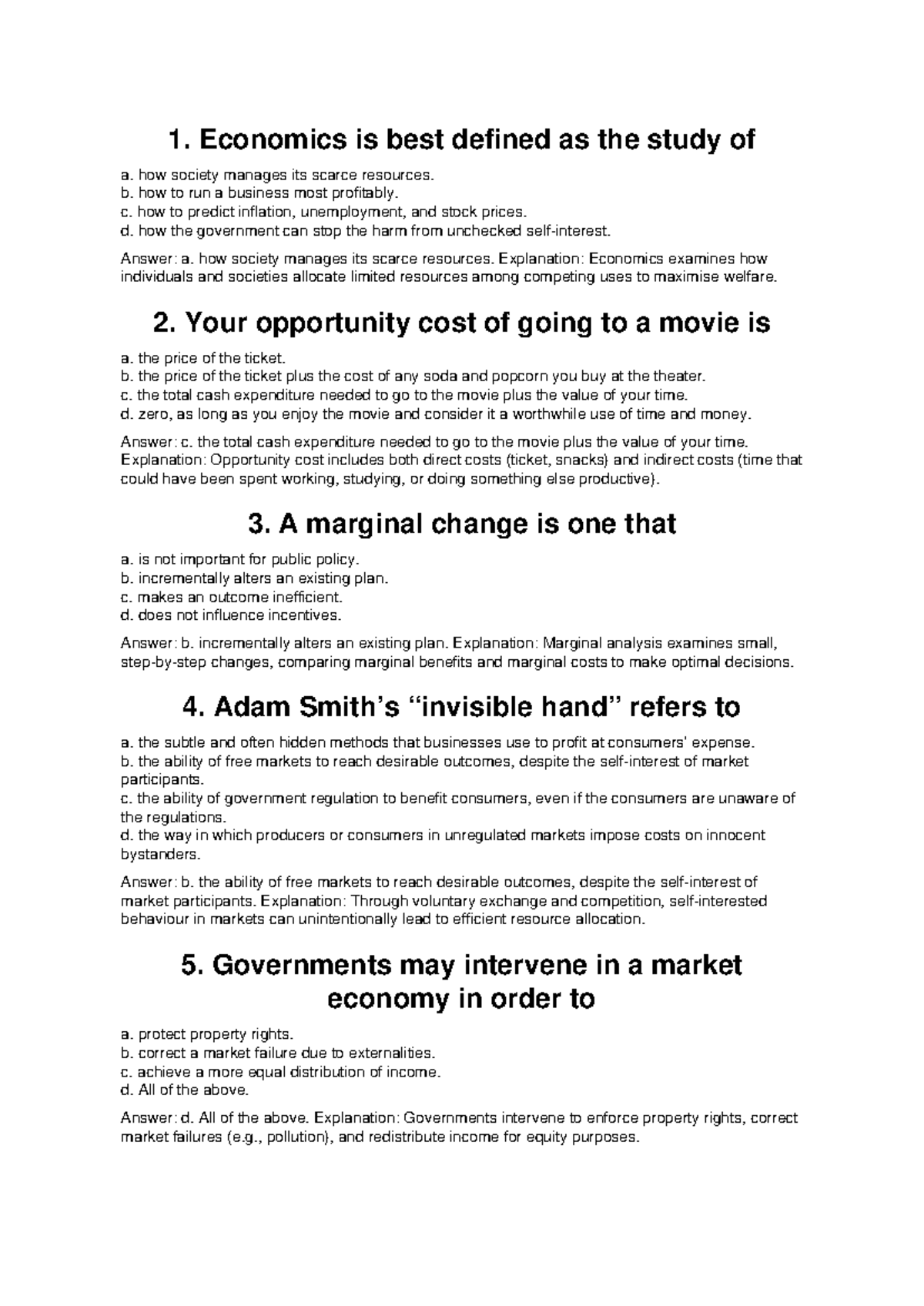 Economics MCQs - Notes for Course Code: ECO101 - Studocu
