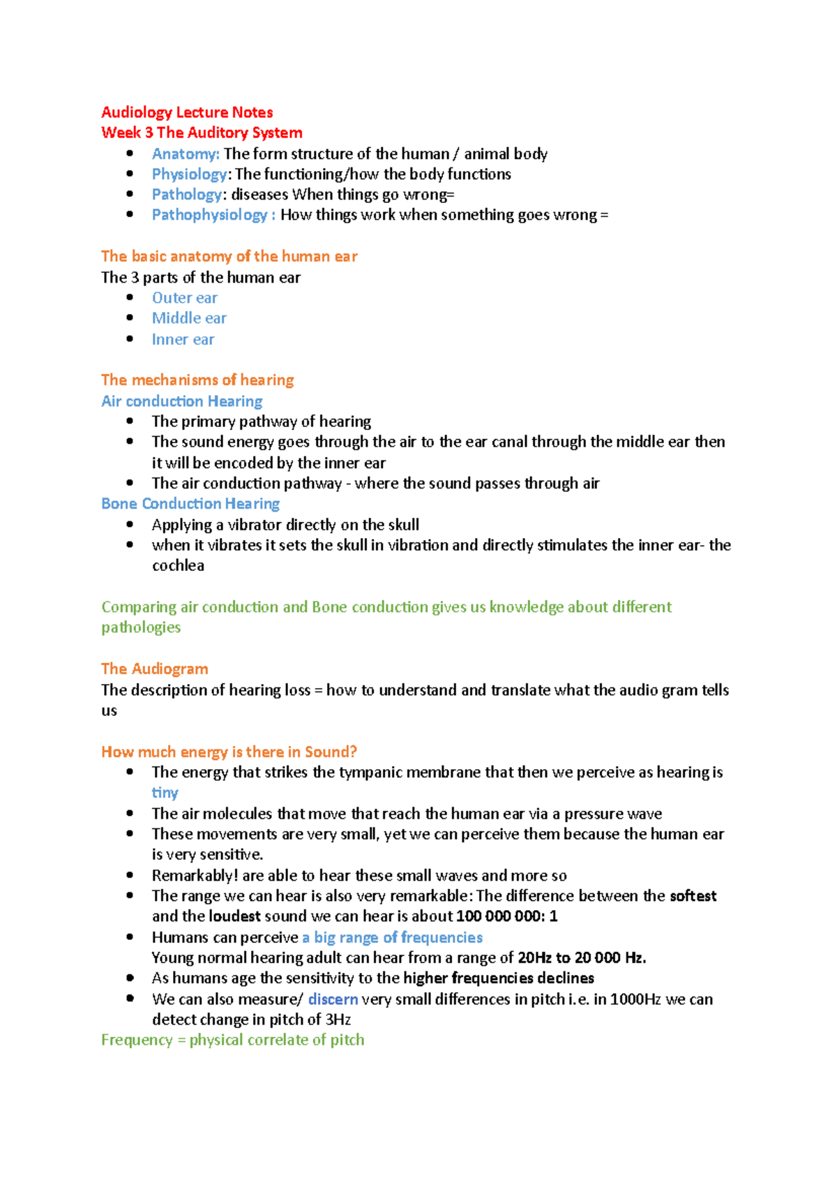 Audiology 301 - Week 3 Lecture Notes on the Auditory System - Studocu