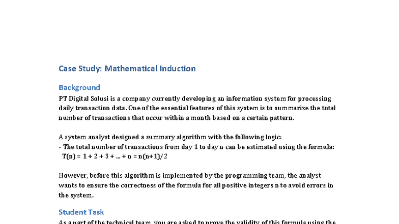 Case Study: Validating Transaction Formula via Mathematical Induction ...
