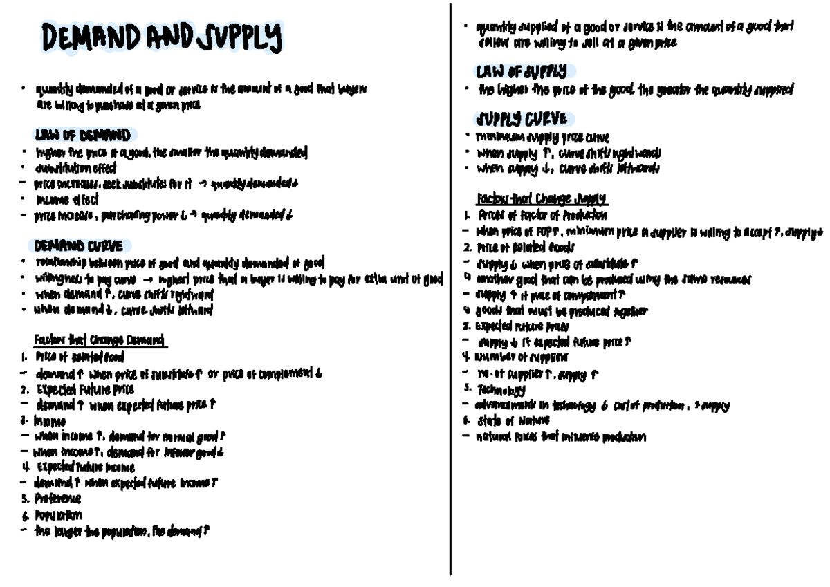 ECO 101: Week 2 Demand and Supply Summary Notes - Studocu