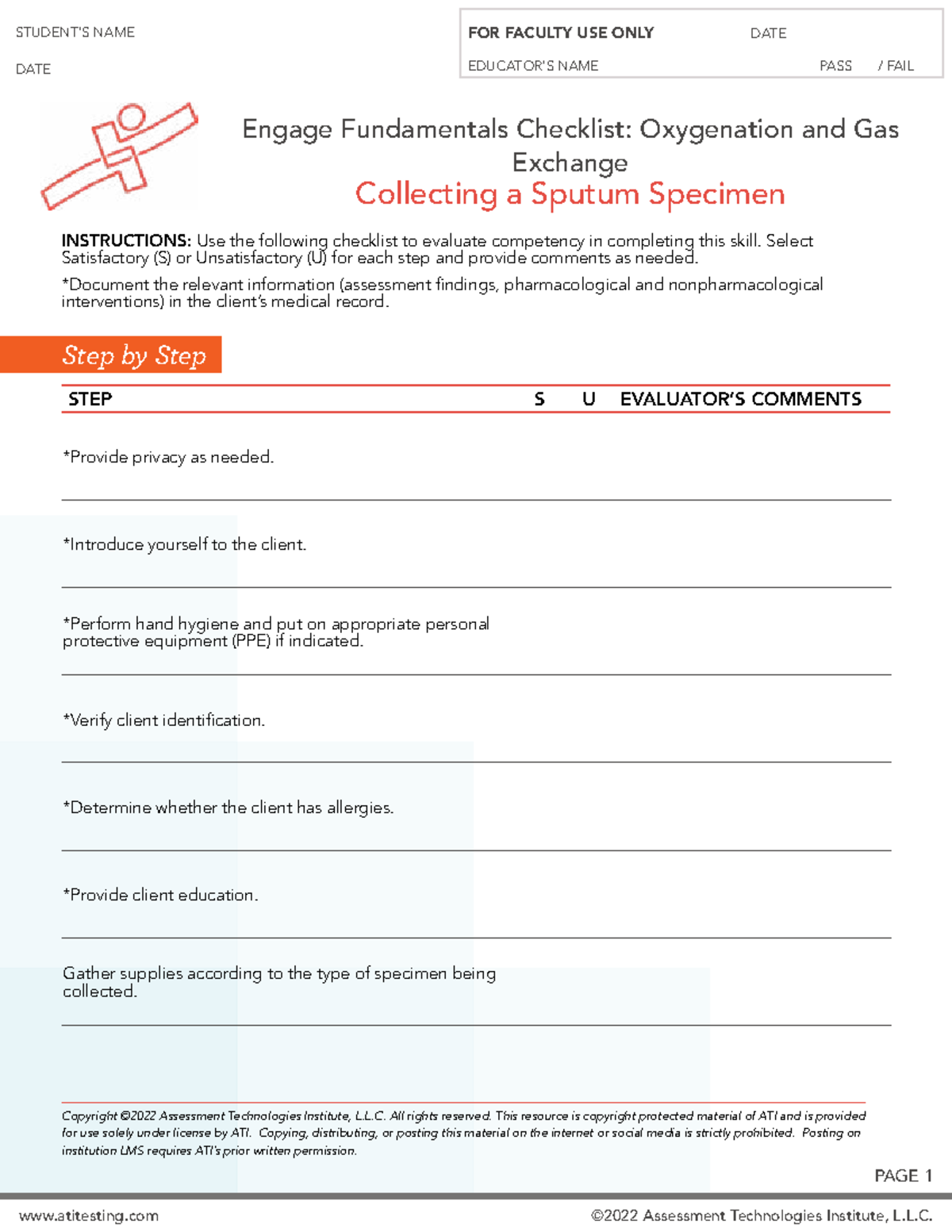 Skills Checklist for Sputum Collection: Oxygenation & Gas Exchange ...