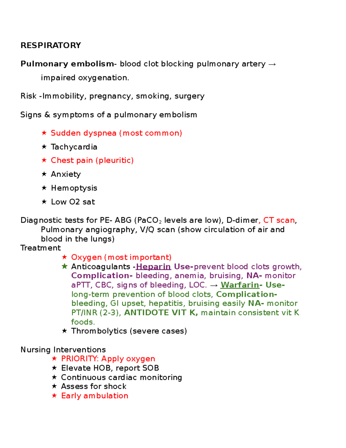Respiratory System Overview: Key Concepts & Nursing Interventions - Studocu