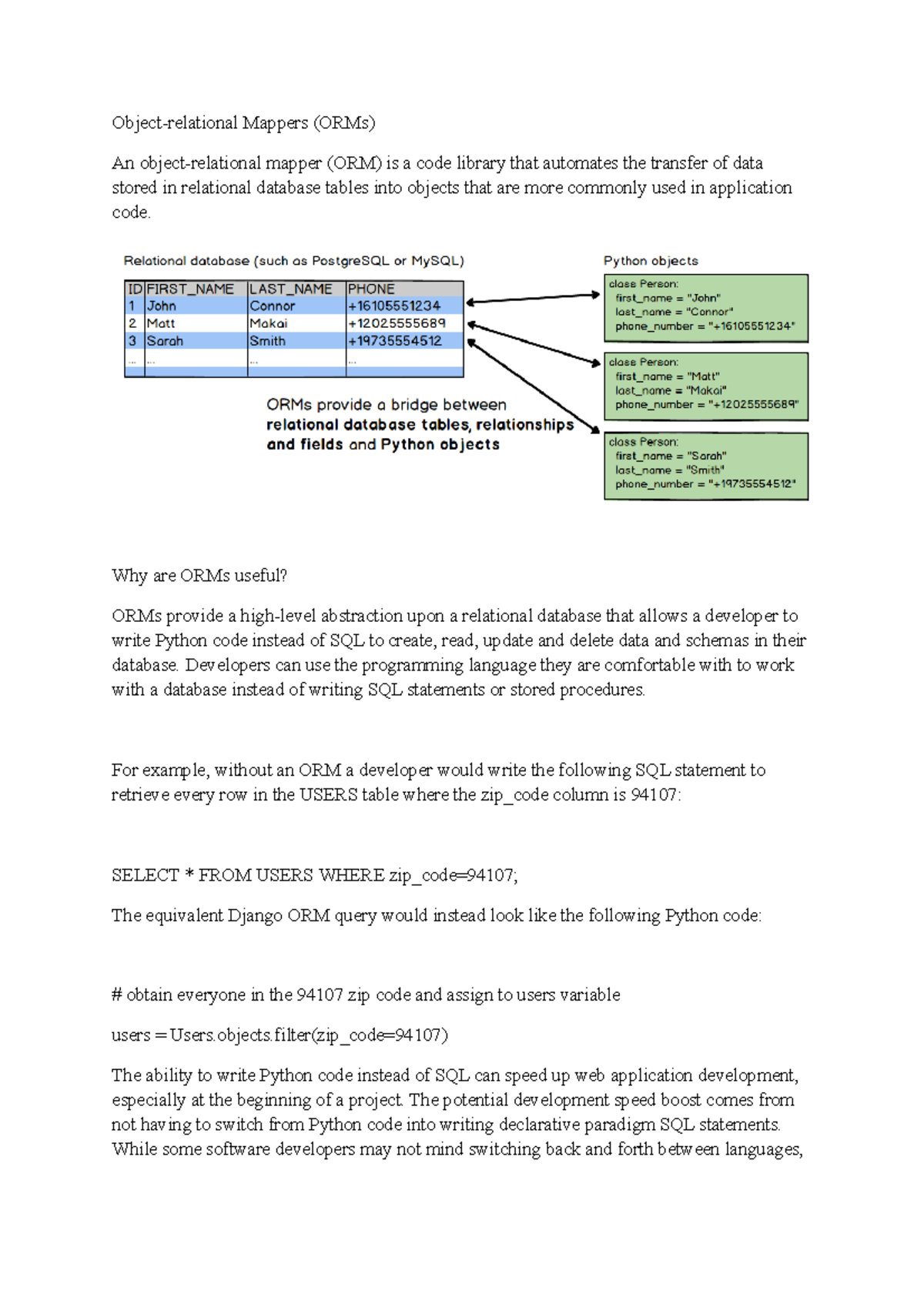 Python Unit V - Understanding Object-Relational Mappers and MySQL - Studocu