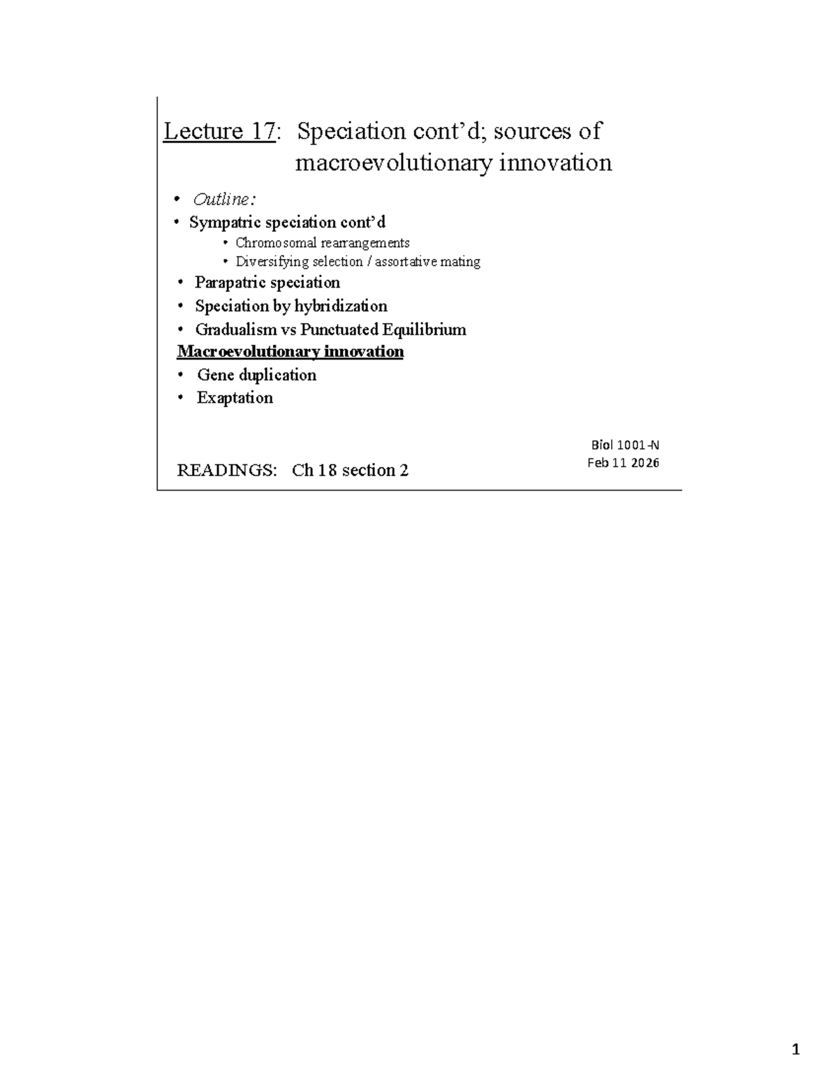 BIOL1001N Lecture 17: Macroevolution and Speciation Insights - Studocu