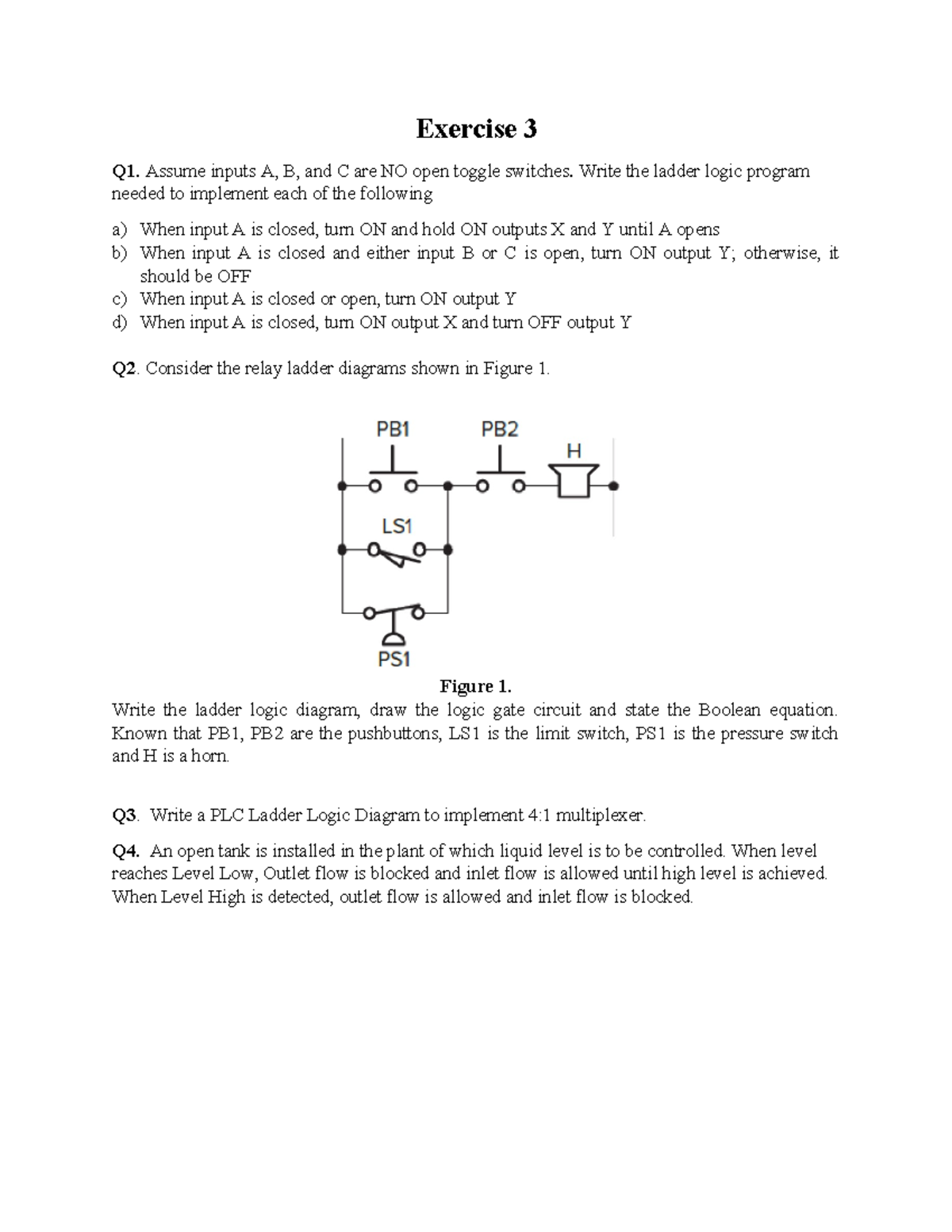 PLC Exercise 3 - Ladder Logic Implementation and Diagrams - Studocu