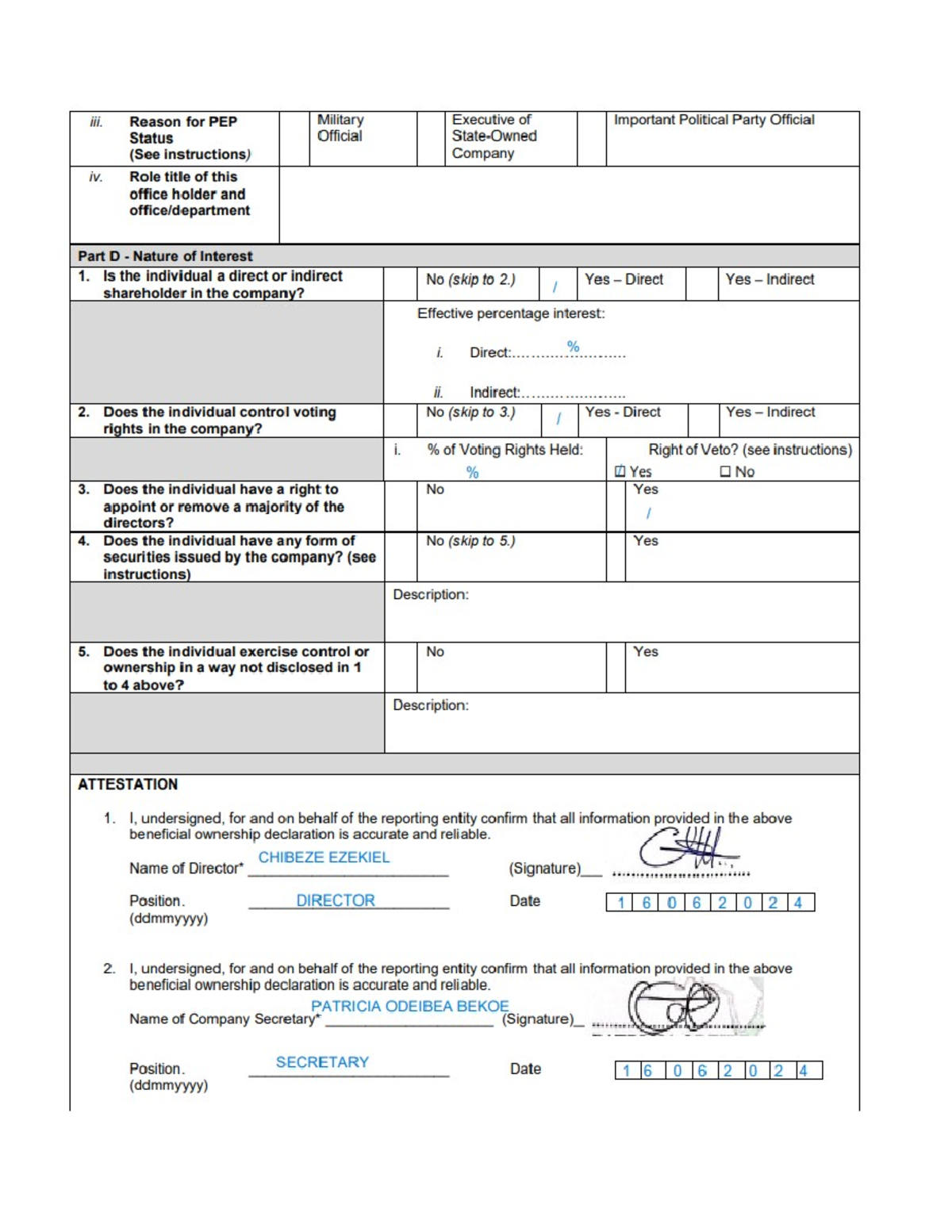 B02 - PEP Military Executive Beneficial Ownership Declaration - Studocu