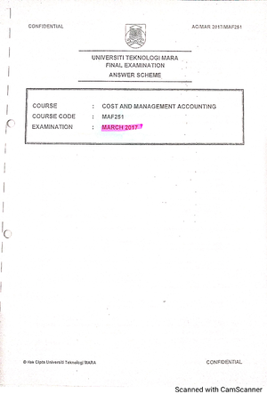 MAF251 JUNE19 SS Eor R&LF - Cost and Management accounting - Studocu