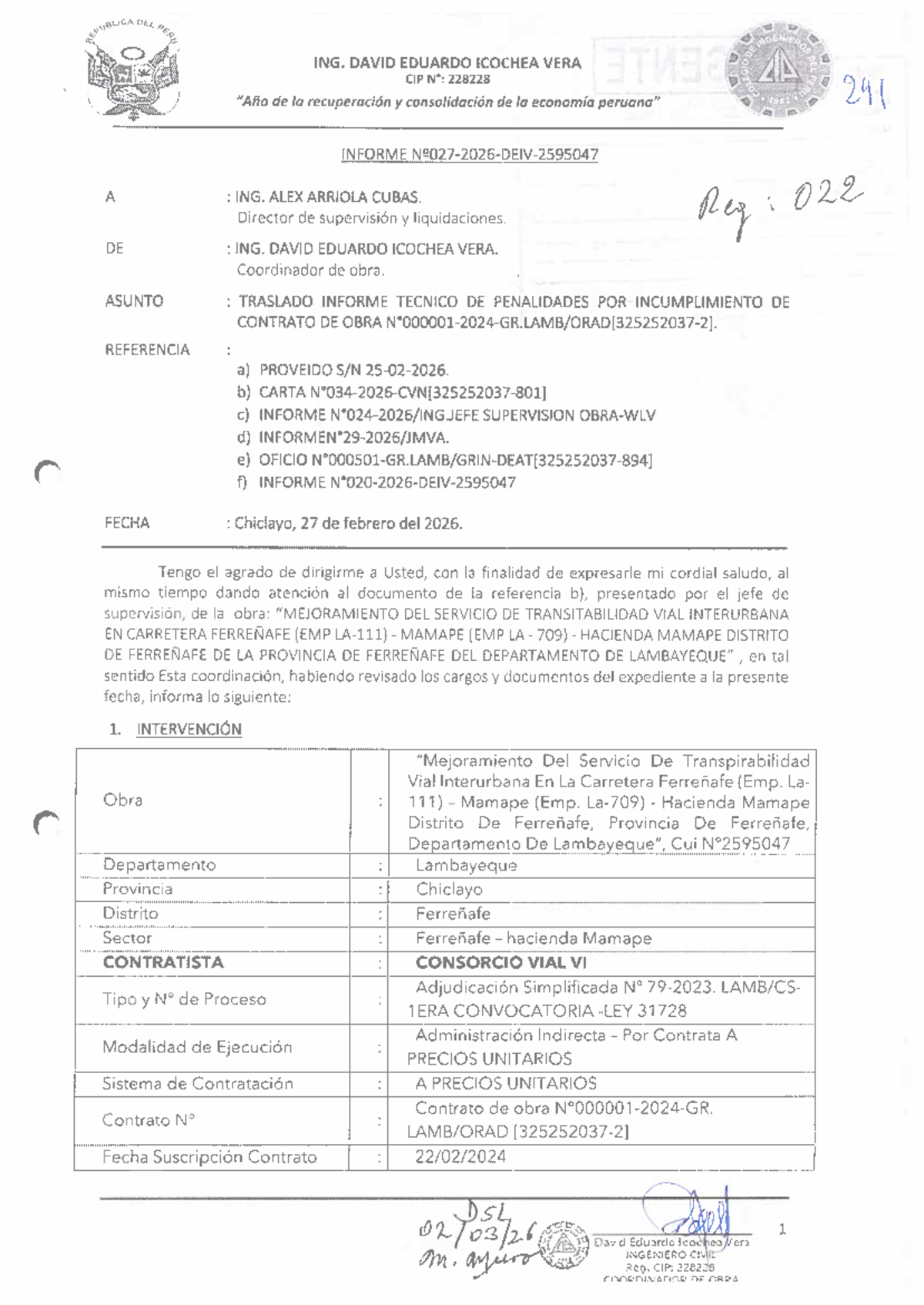 Informe Técnico de Penalidades por Incumplimiento de Contrato - CIP 228228 - Document Preview