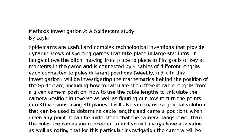 Methods Investigation 2: Analyzing Spidercam Technology - Studocu