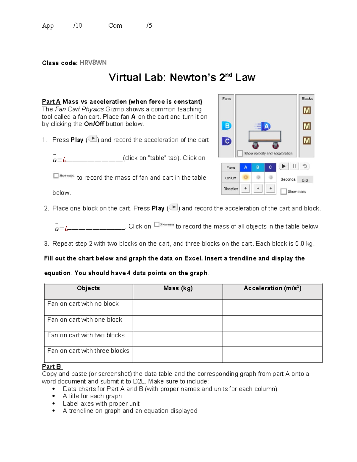 Virtual Lab: HRV8WN Newton's 2nd Law - Mass vs Acceleration - Studocu
