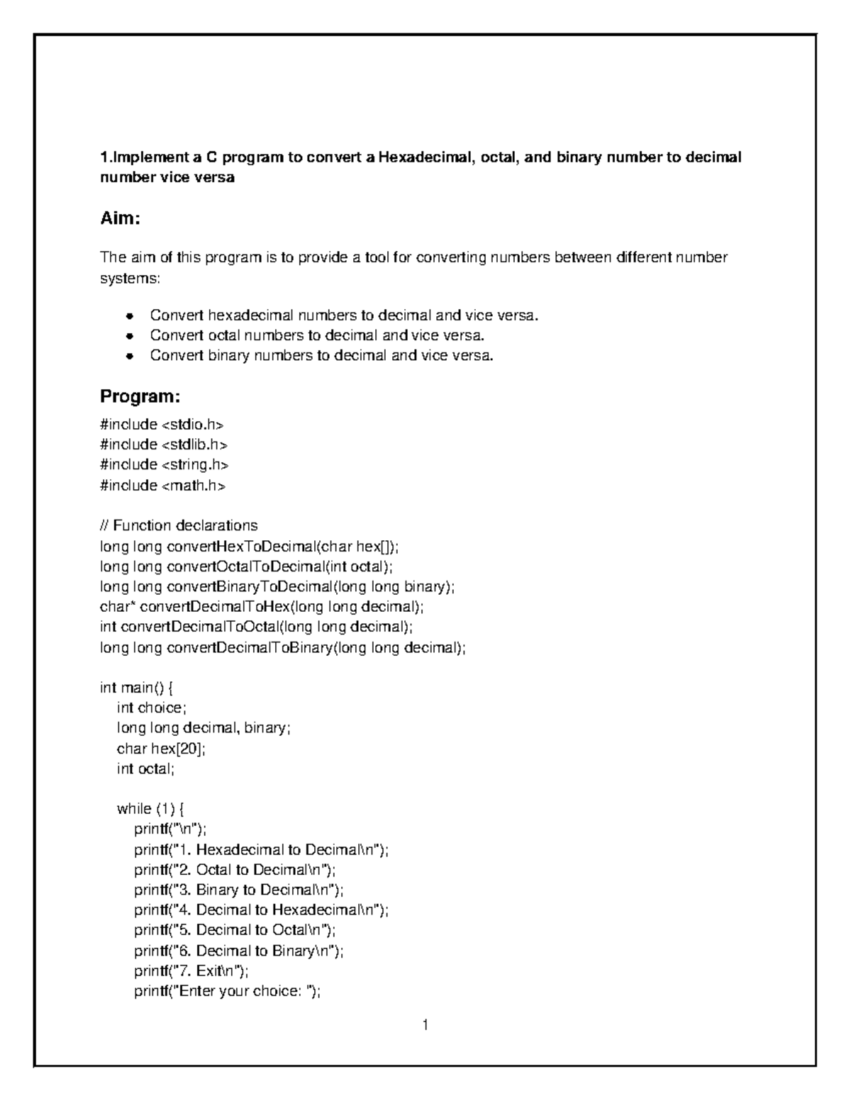 C Program for Number System Conversion: Hex, Octal, Binary to Decimal ...