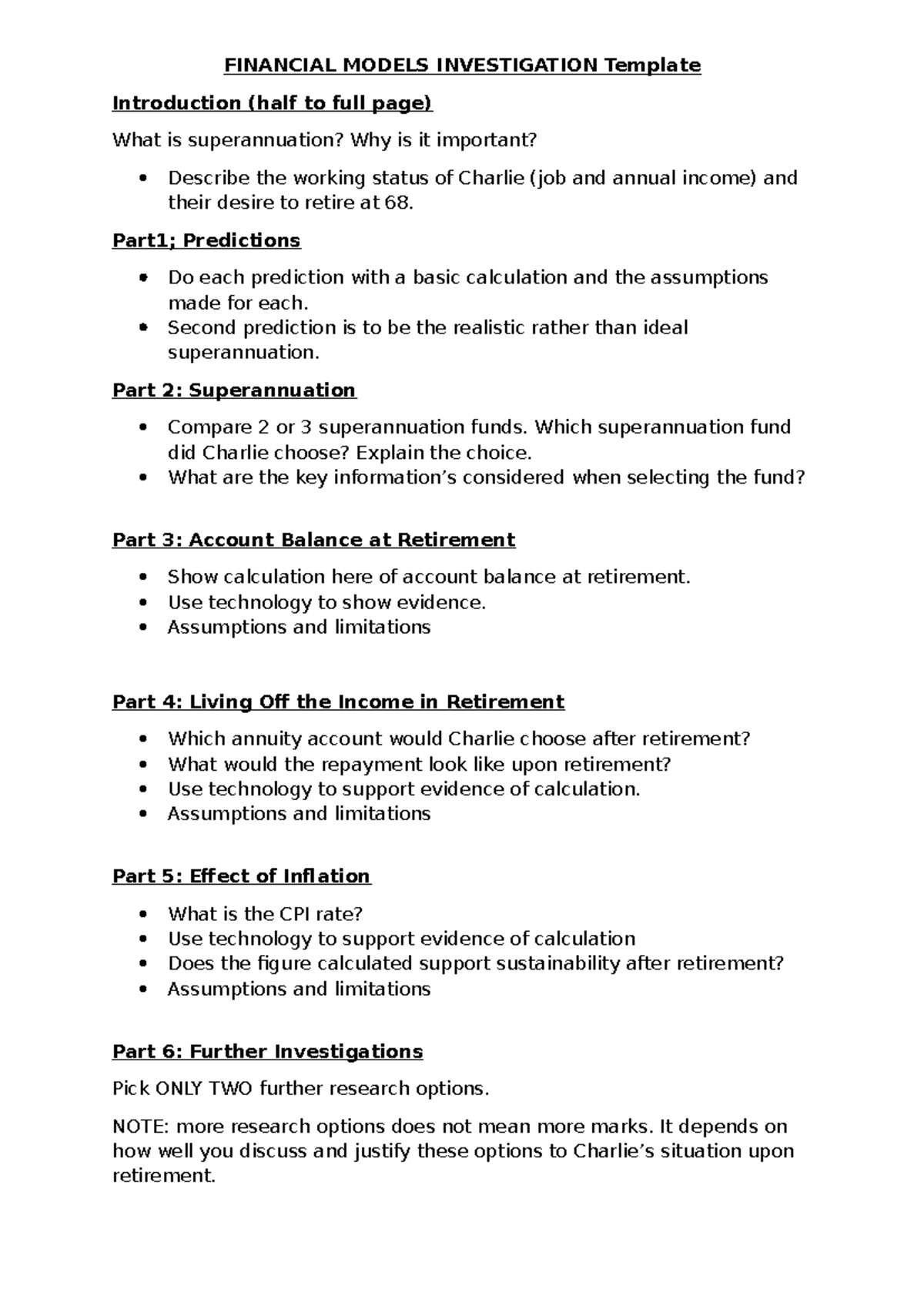 FINC 2026: Financial Model Investigation Report Template - Studocu
