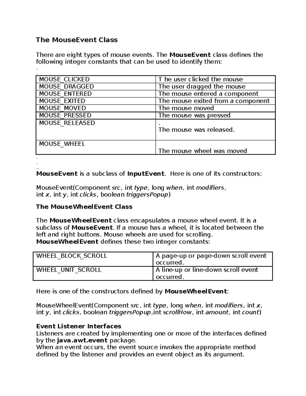 CMSC 330: Overview of the MouseEvent Class and Related Interfaces - Studocu